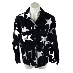 Fantastic Fawn Women Small Denim Jacket Black White Star Distressed NWT